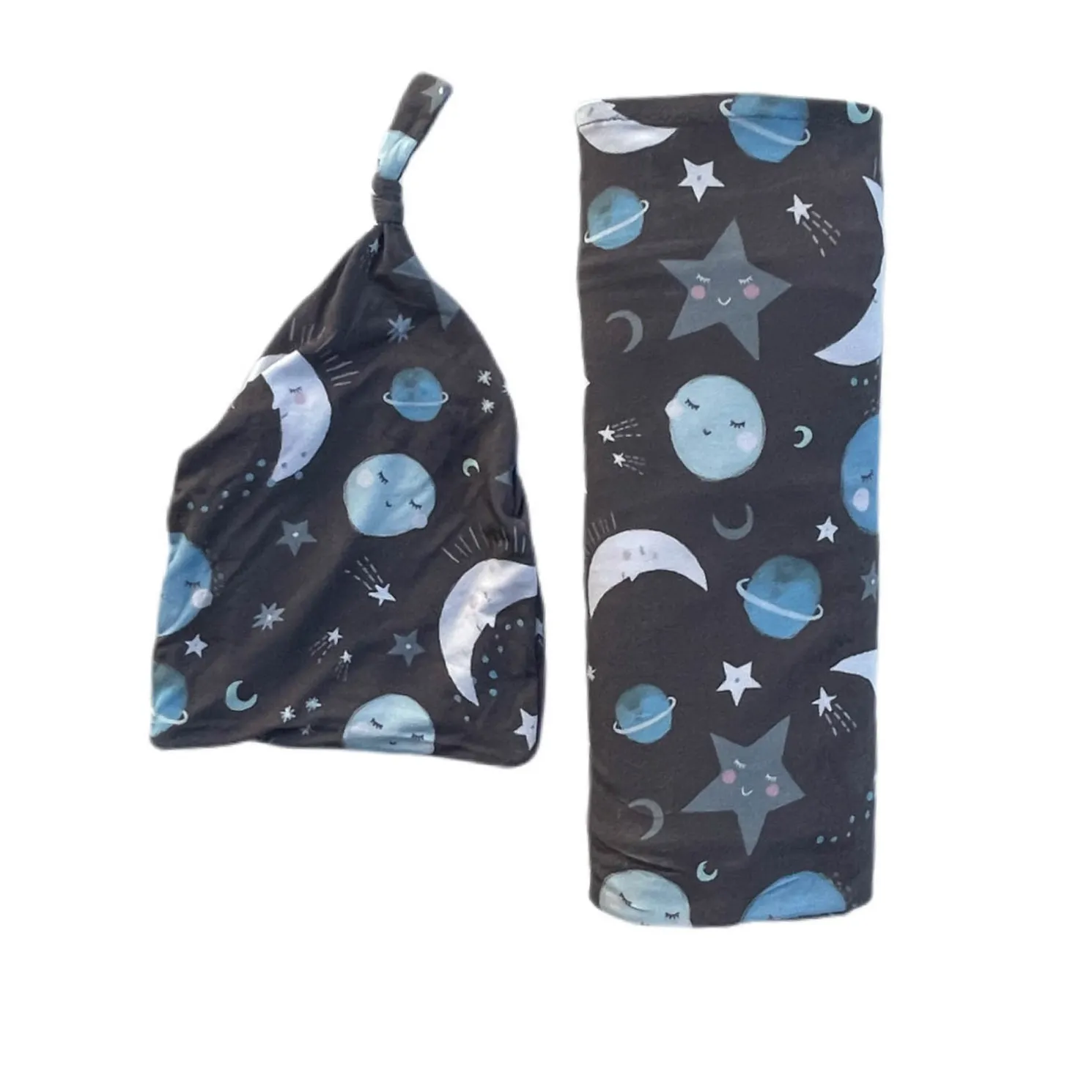 To the Moon & Back Swaddle & Hat Set